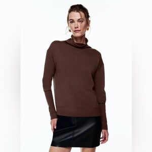 Wilfred Cyprie Dark Brown 100% Merino Mock Neck Sweater Size S